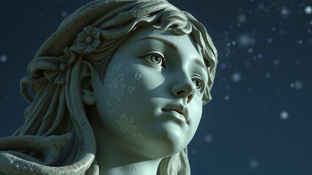 Moonstone Sculpture of Girl Under Starry Sky