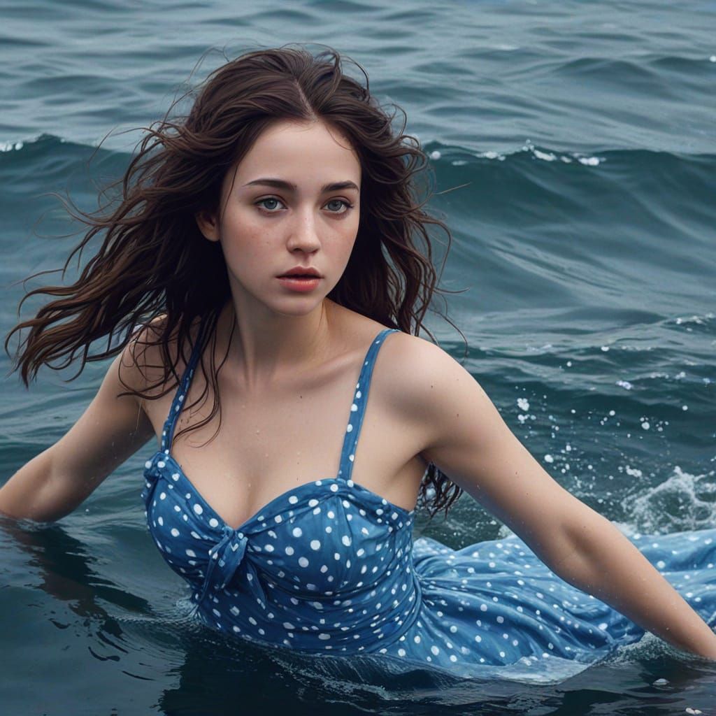 Blue Fairy Swimming in Ocean: Digital Matte Painting