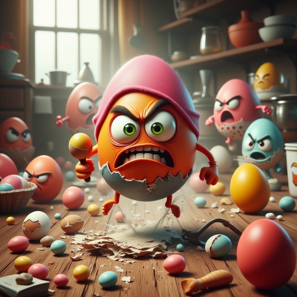 Vibrant Candy Art of Angry Egg Nanny with Babies