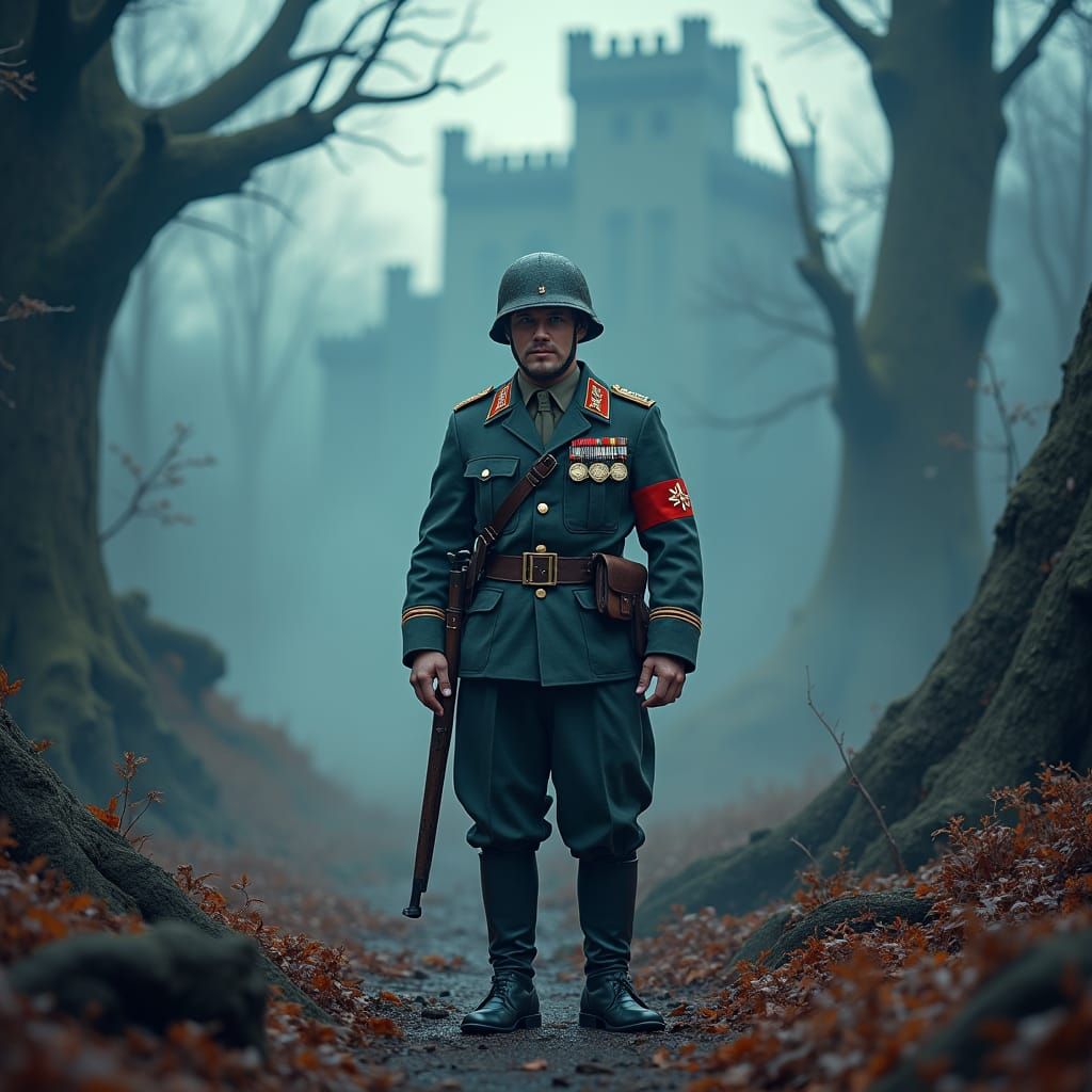 WW2 German Soldier in Mystical Ruined Landscape