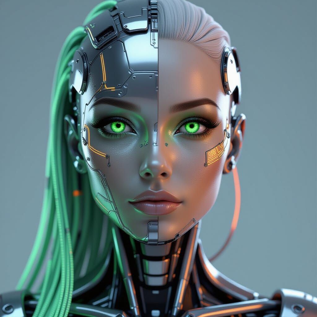 Photorealistic Android Portrait with Neon Accents