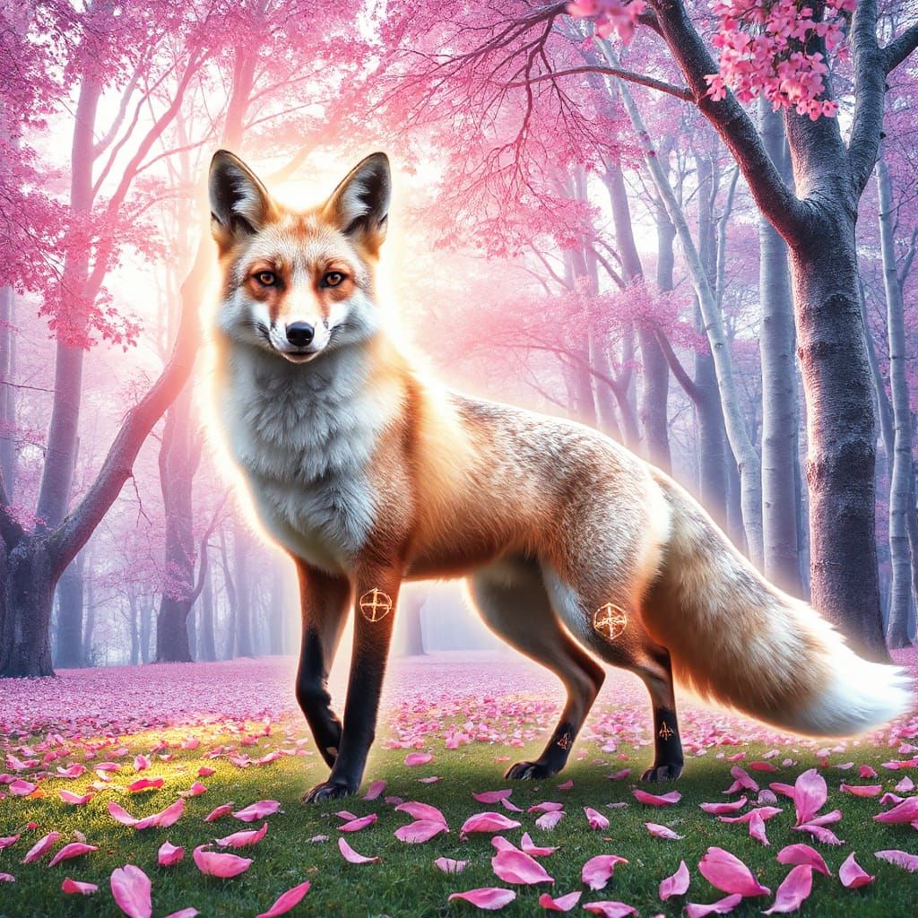 Majestic Fox with Light-Painted Fur in Enchanted Forest