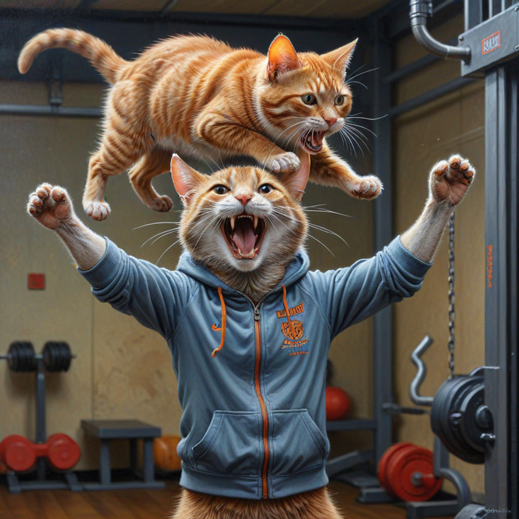 Small Mouse Lifts Adorable Ginger Cat in Whimsical Oil Paint...