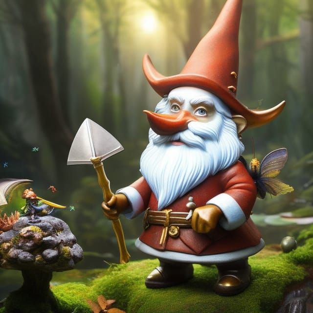 Gnomes in a Whimsical Garden: A Surrealist Painting