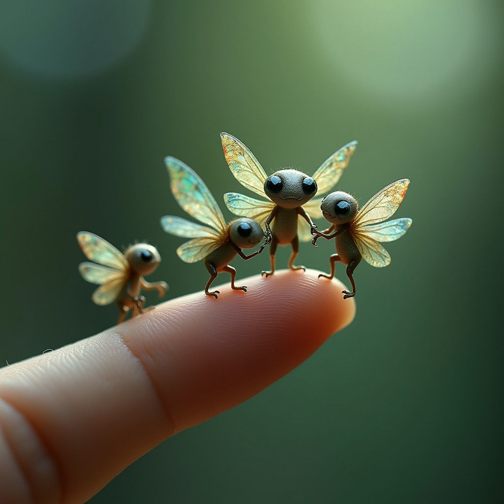 Miniature Fairies on a Fingertip, Dark Fantasy Art
