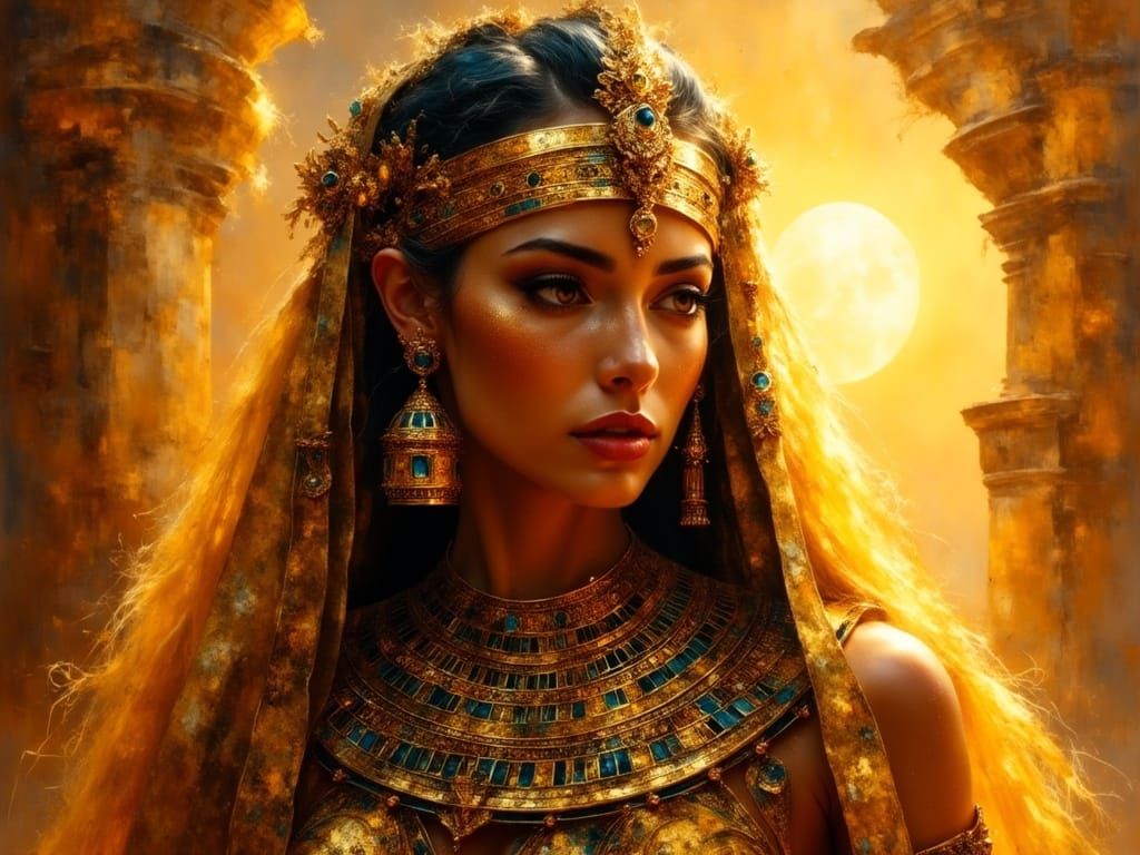 Egyptian Queen Portrait in Hyperrealistic Style