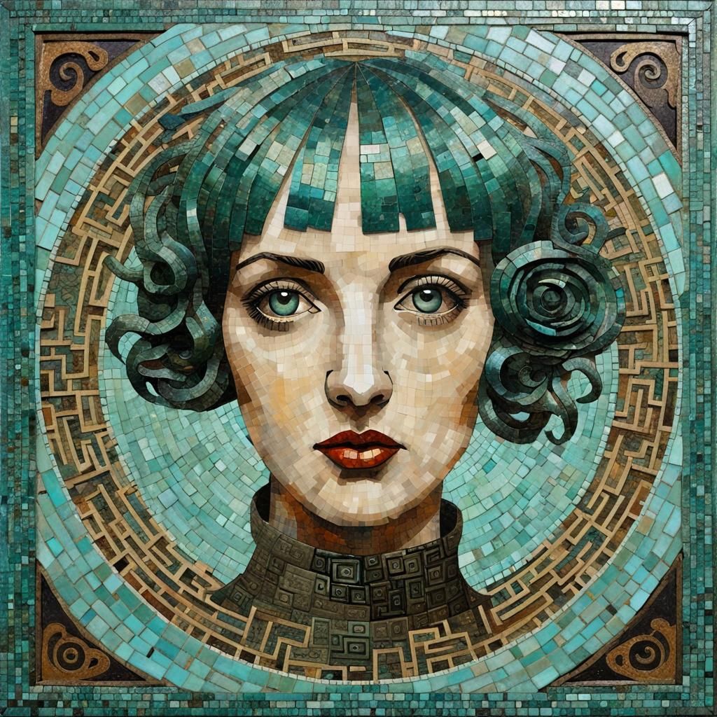 Tiler Portrait with Fornasetti Labyrinth and Mosaic