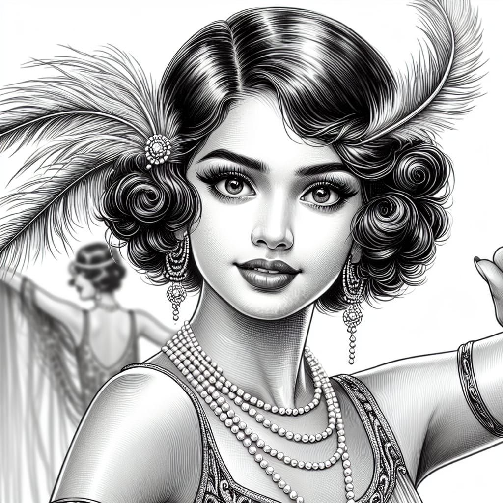 Flapper Girl Dancing the Charleston in Art Deco Style