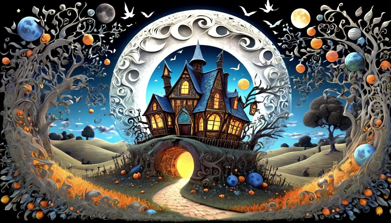 Magical Harvest Moon Portal Art in Optical Illusion Style