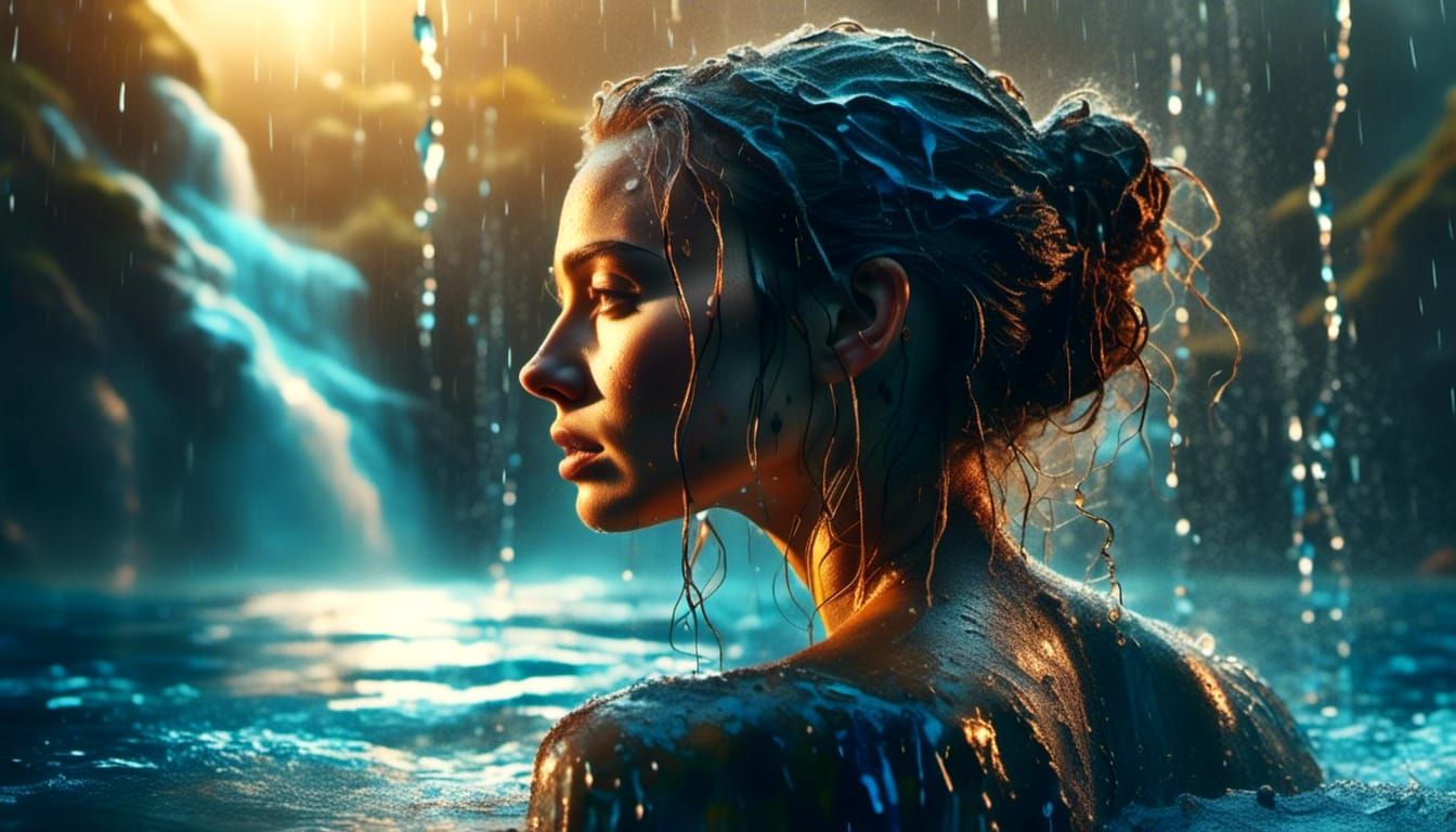 Woman in Splashing Water: Vibrant Digital Illustration