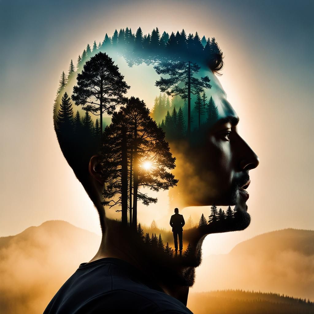 Double Exposure: Nature Inside Man's Silhouette