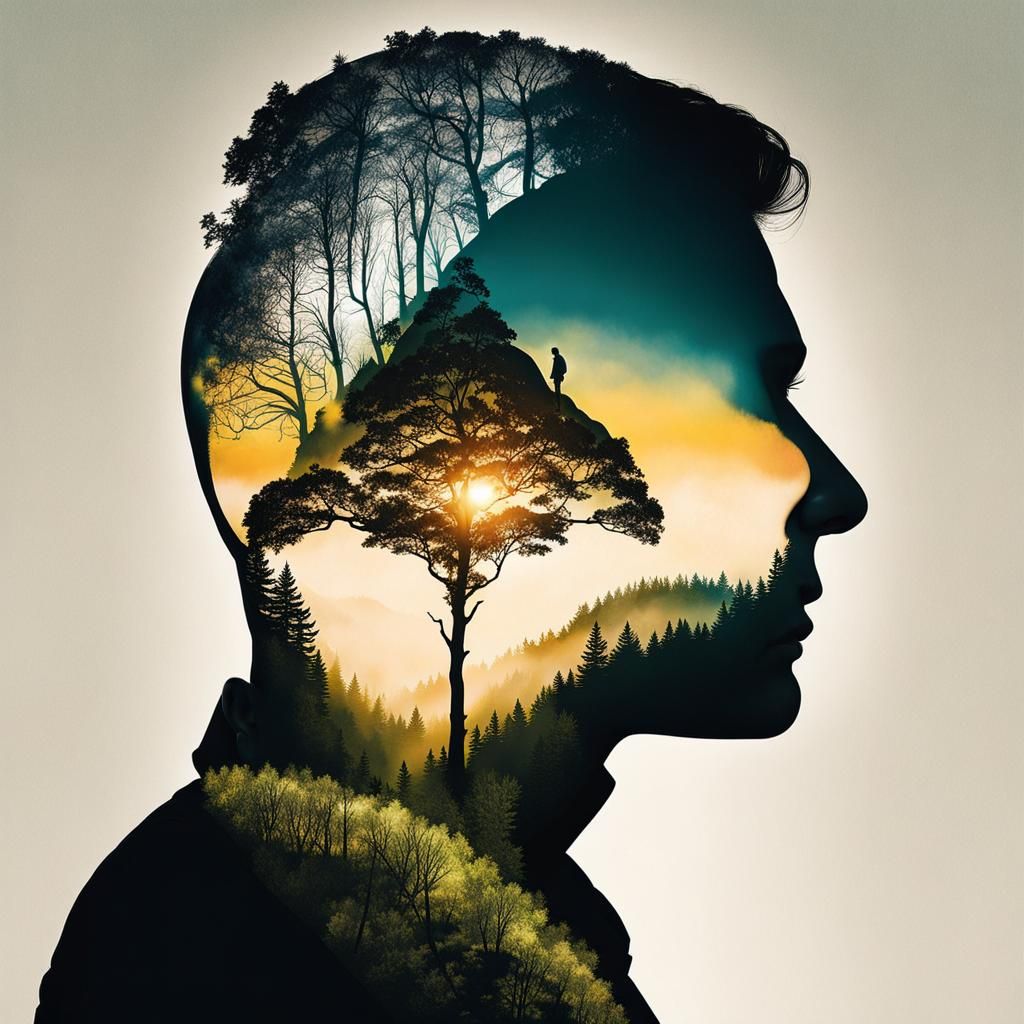 Double Exposure Nature Scene in Silhouette