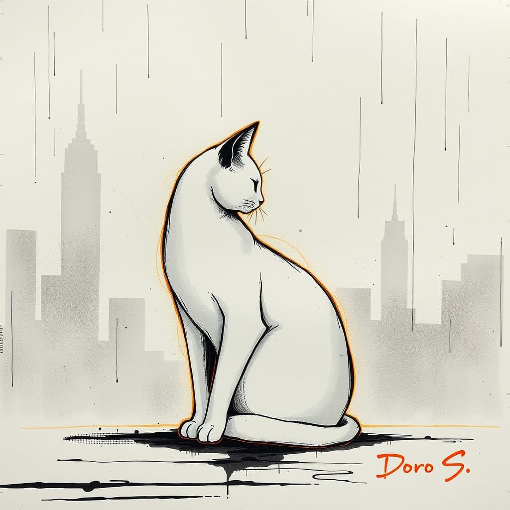 Elegant Cyberpunk Cat Portrait in Gold and Black