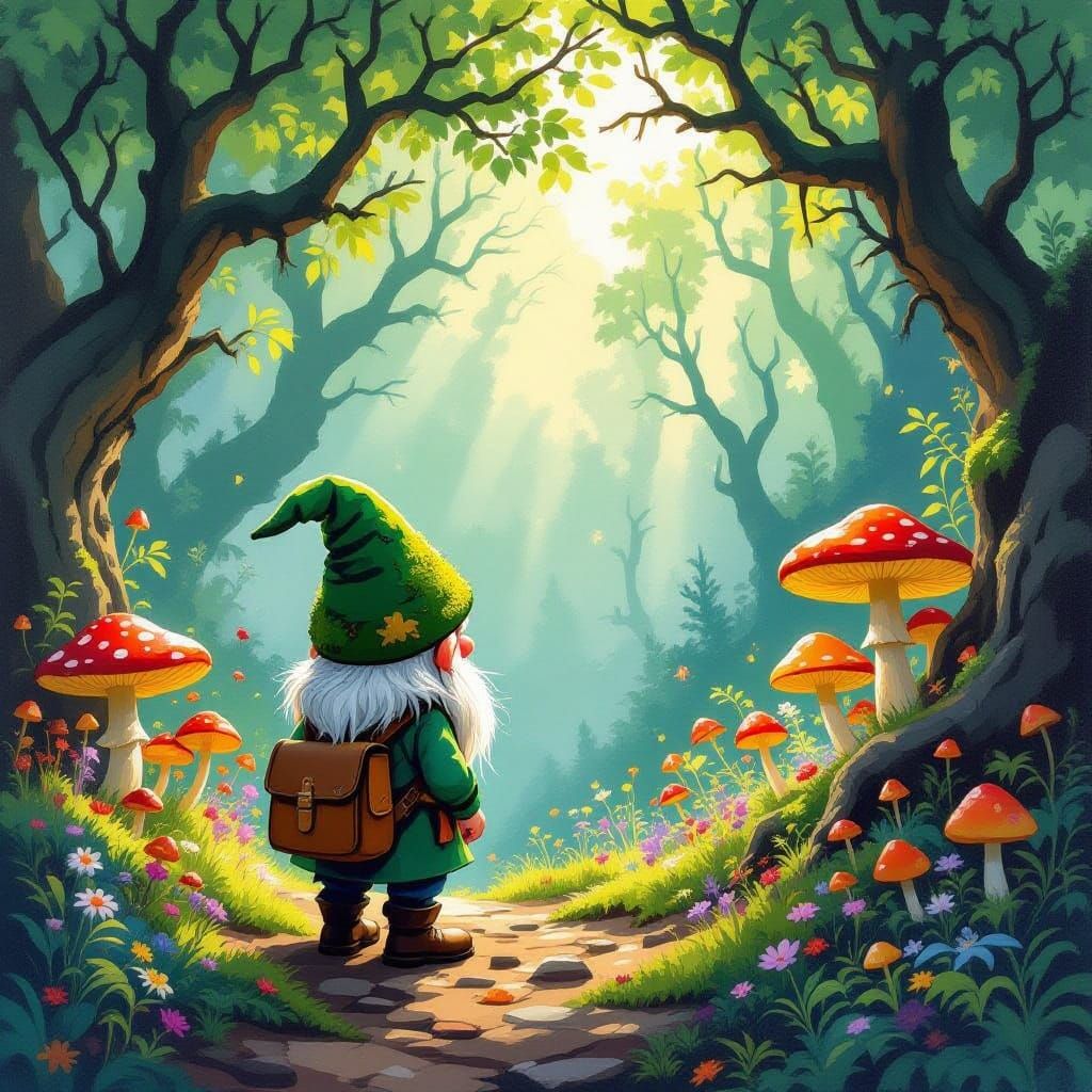Gnome in Ancient Forest, Fauvist Style