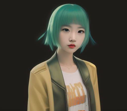 Neon Korean Pop Punk Girl Portrait