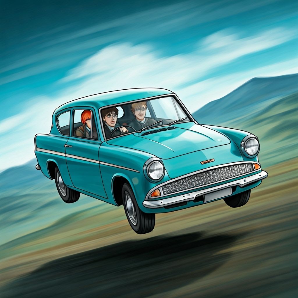 Weasley's Flying Car Rescues Harry Potter: Illustration