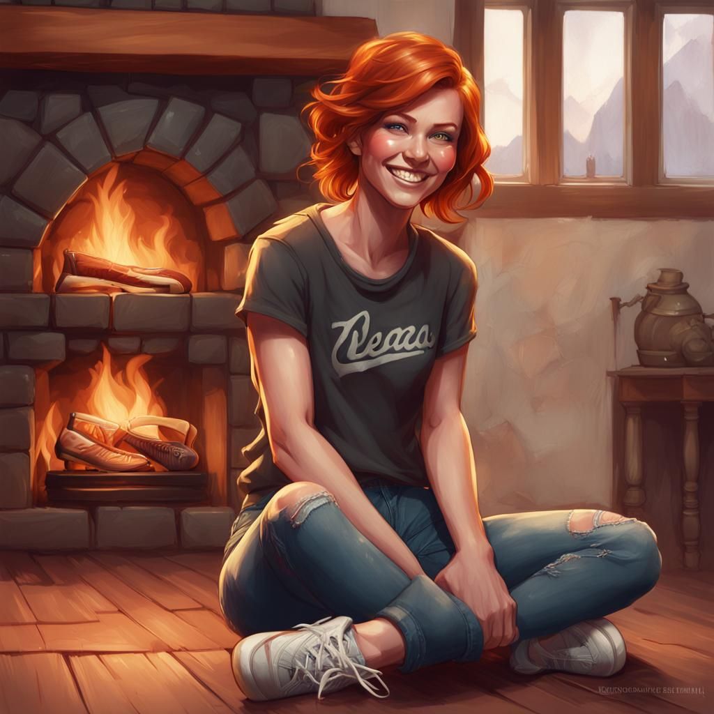 Redhead Portrait with Dynamic Lighting, Hyperdetailed Art