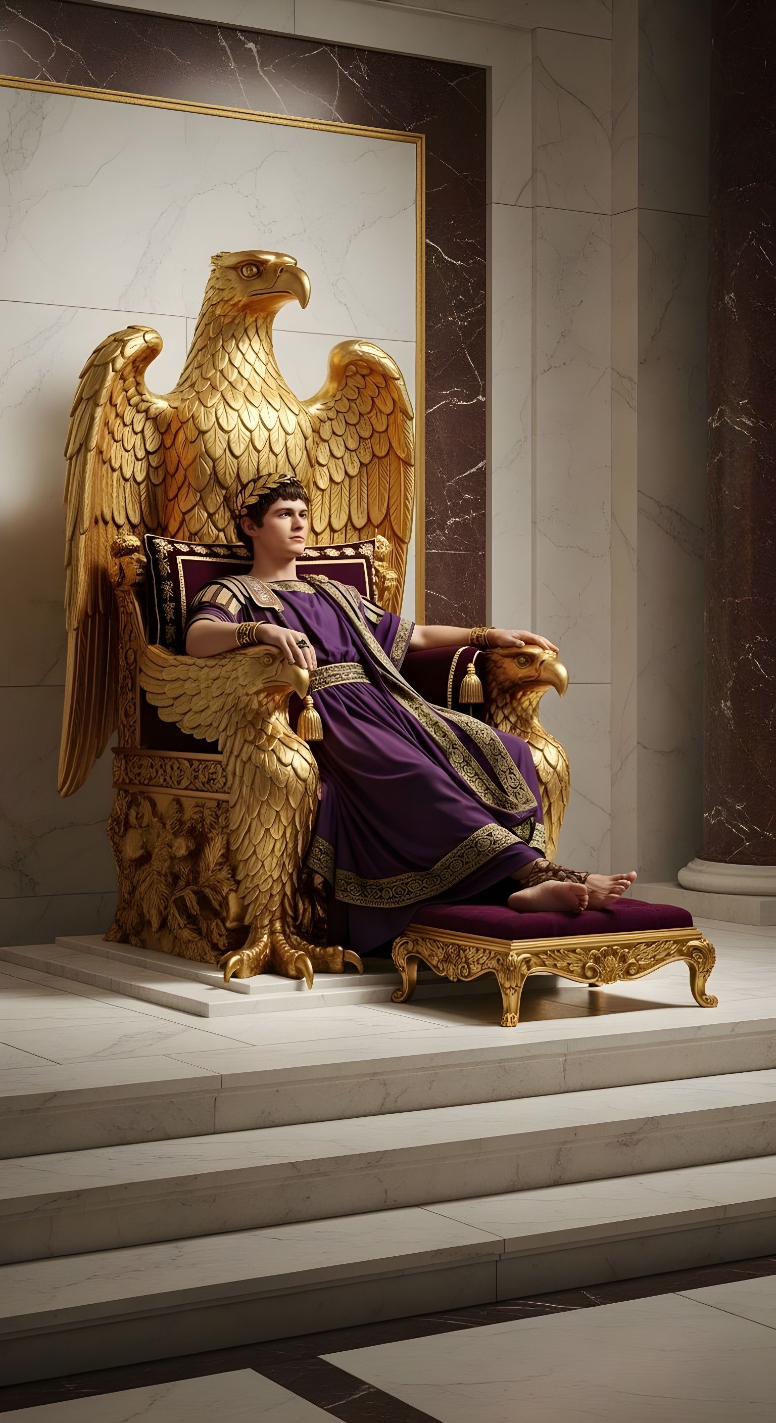 Emperor Nero on Eagle Throne in Palace, 8K Photo