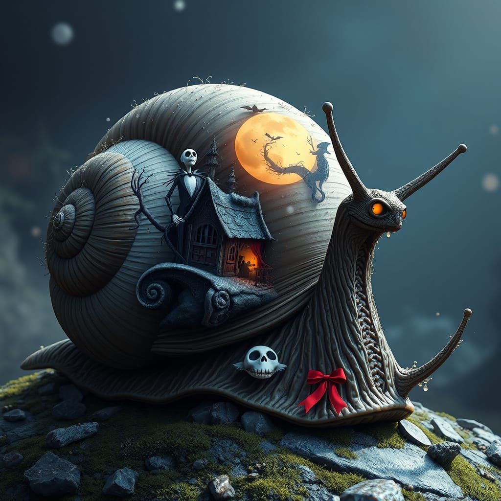Epic Hyperrealistic Snail Wears Fantastical Nightmare Before...