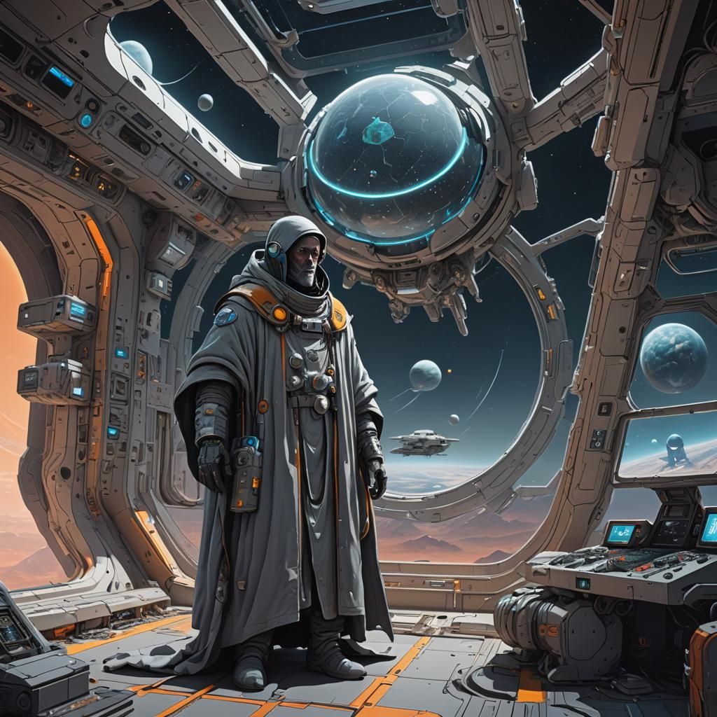 Moebius-Inspired Beings Overseeing Space Station