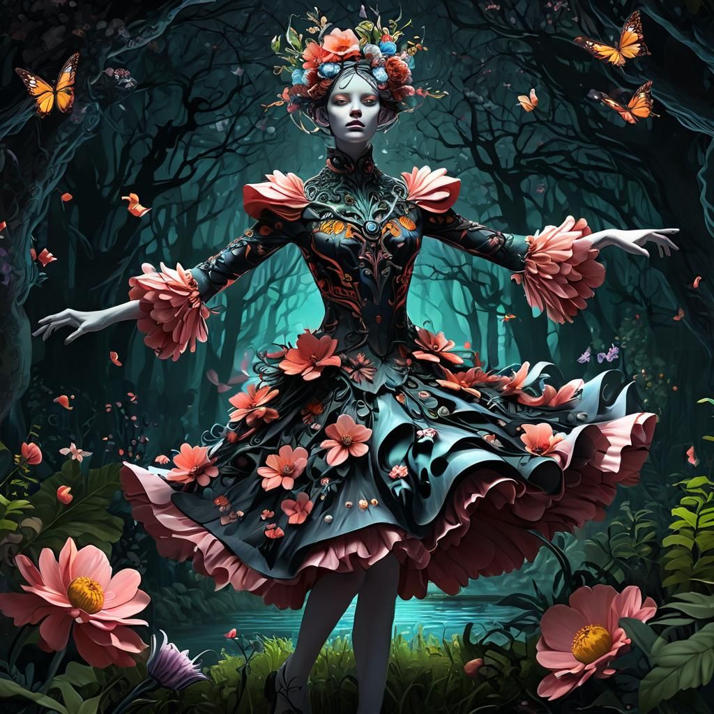 Floral Humanoid Ballet in Dark Spring Horror