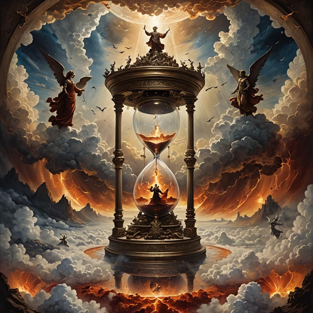 Hourglass Dividing Heaven and Hell: A Visual Metaphor