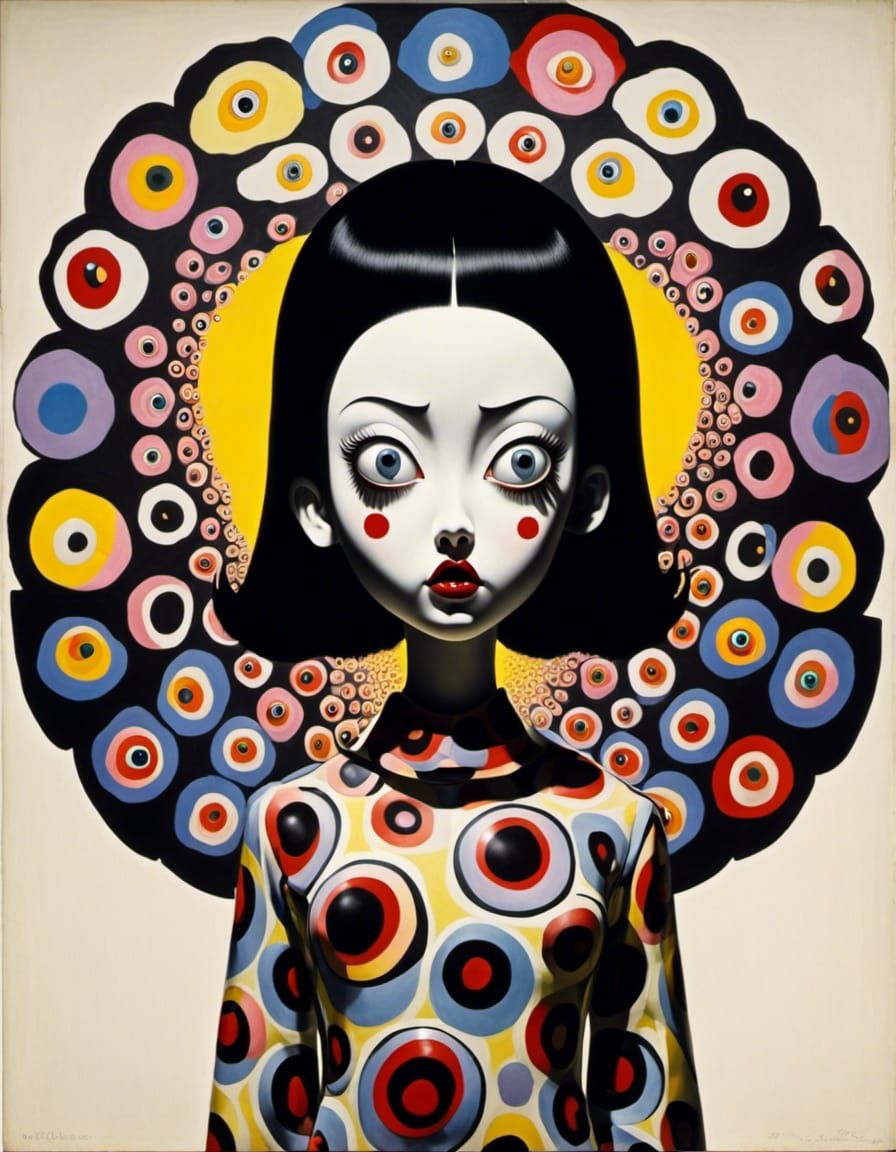 Surreal Animated Girl with Many Eyes in Toyism Style