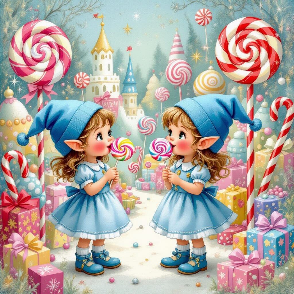 Elves in Candy Land: A Whimsical Fairytale Scene