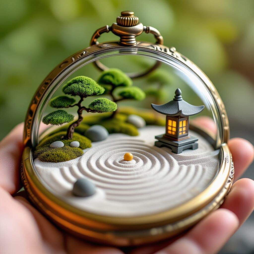 Zen Garden in Pocket Watch with Dreamlike Ambiance