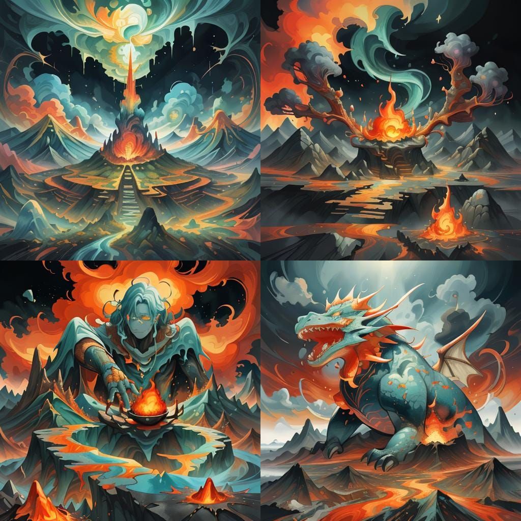 Detailed 3D Anime Volcano Concept Art