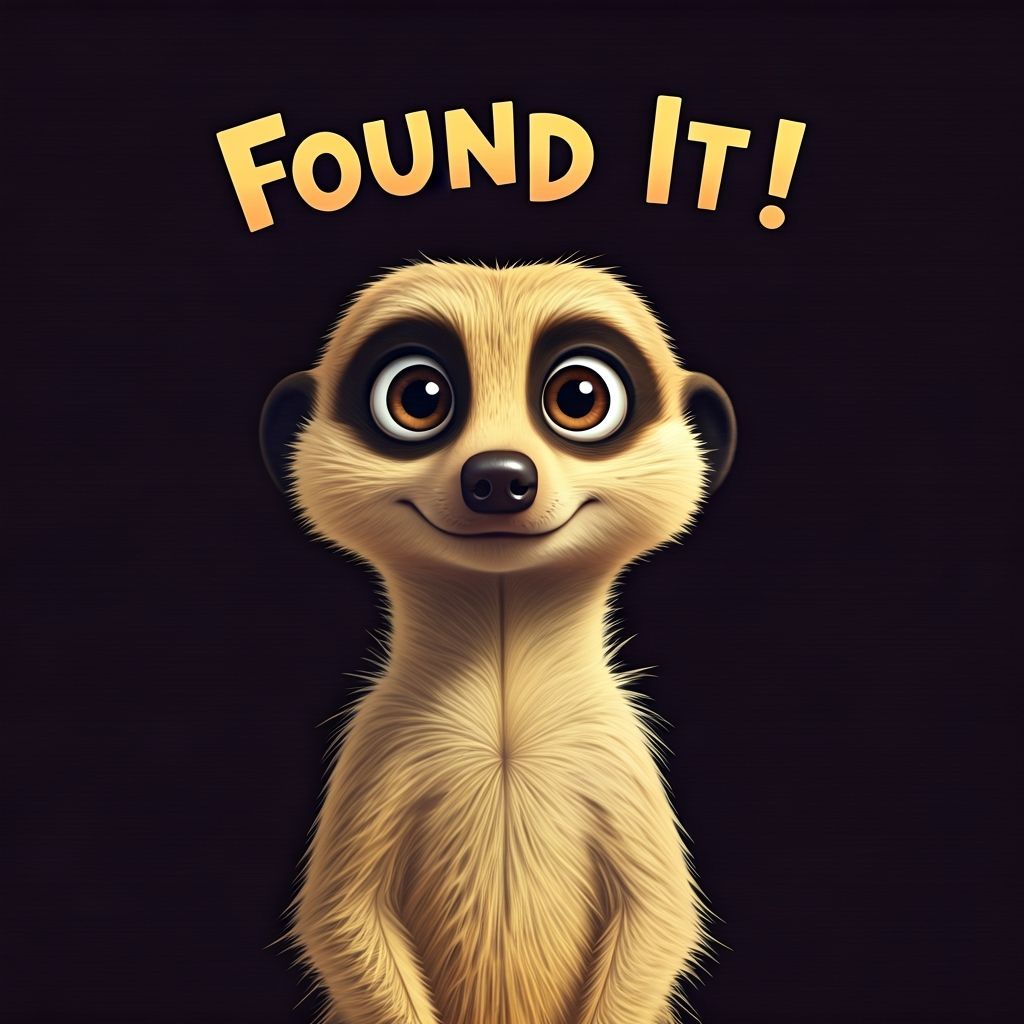 Charming Meerkat Finds It! Cartoon Illustration