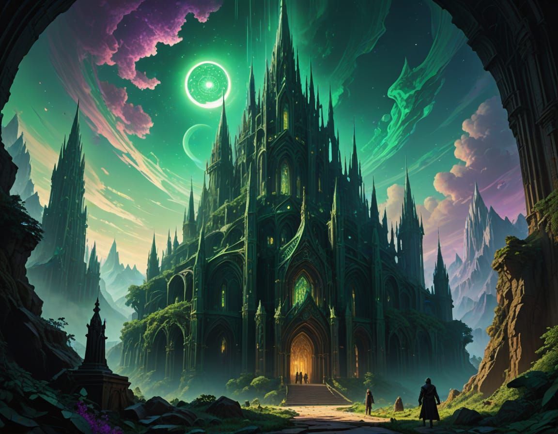 Uplifting Ascension to the Radiant Cathedral Spire in Emeral...