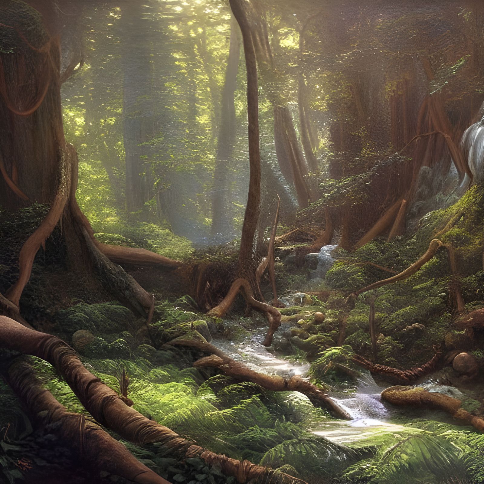 Enchanted Elven Forest in Oil Painting Style