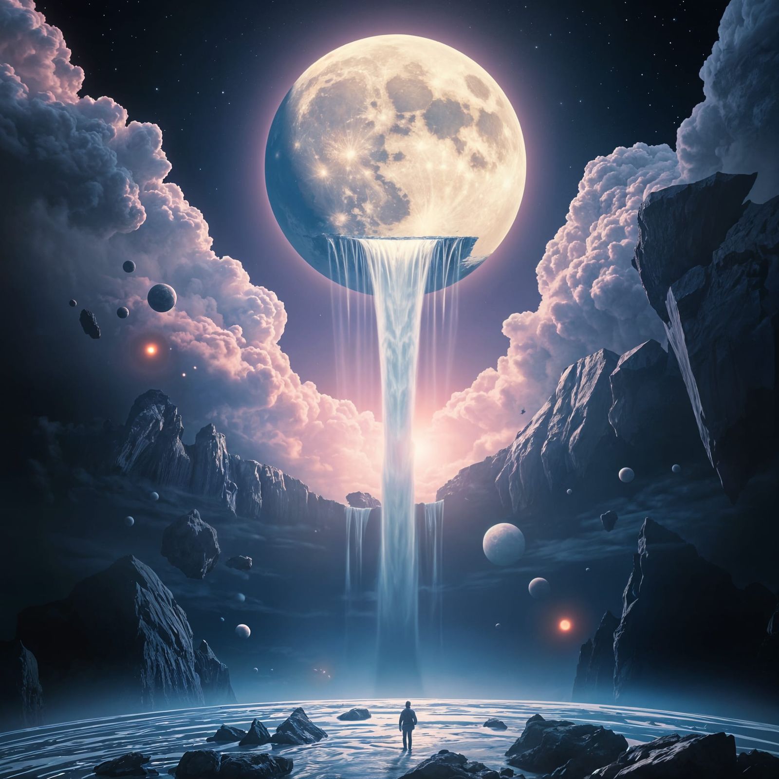 Waterfall Cascading from the Moon to Earth