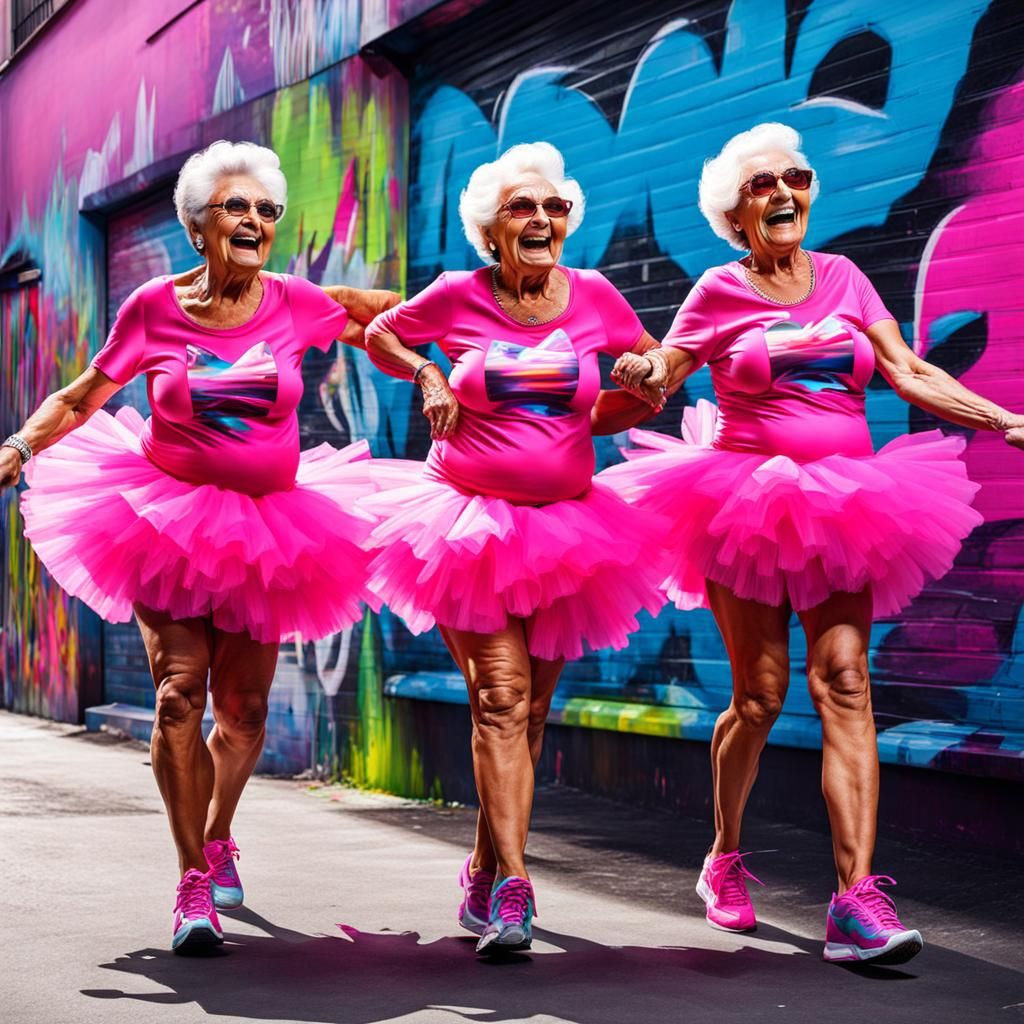 Happy Elderly Ladies in Neon Pink Tutus