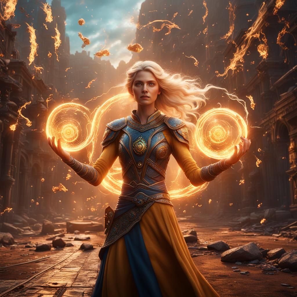 Blonde Woman Displays Energy: Fantasy Concept Art