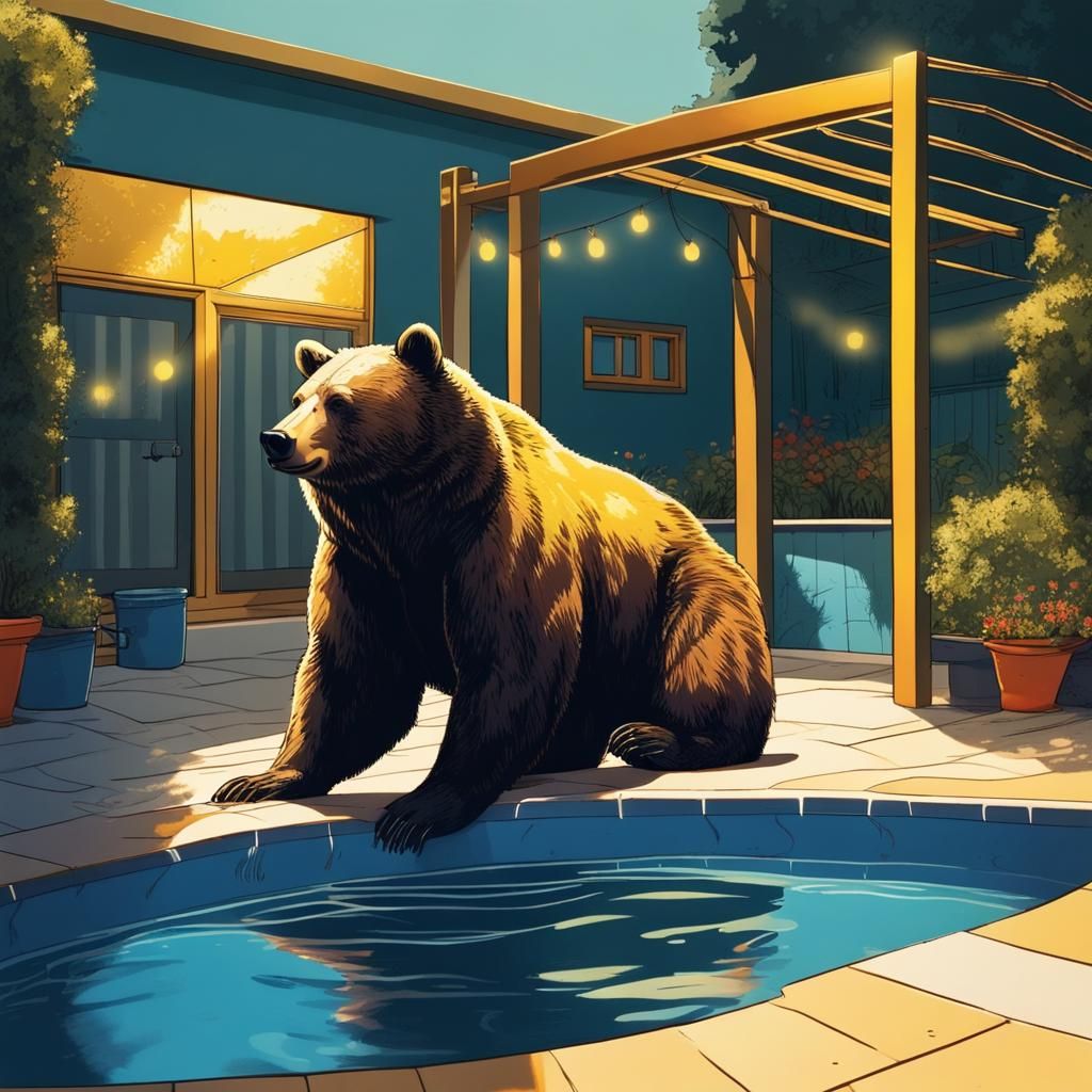 Bear Enjoys Pool Time in Cel Shading Style