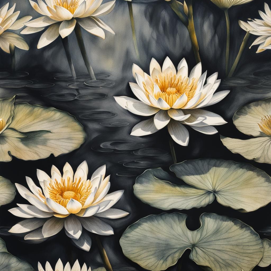 Delicate Water Lily in Chinese Painting Style
