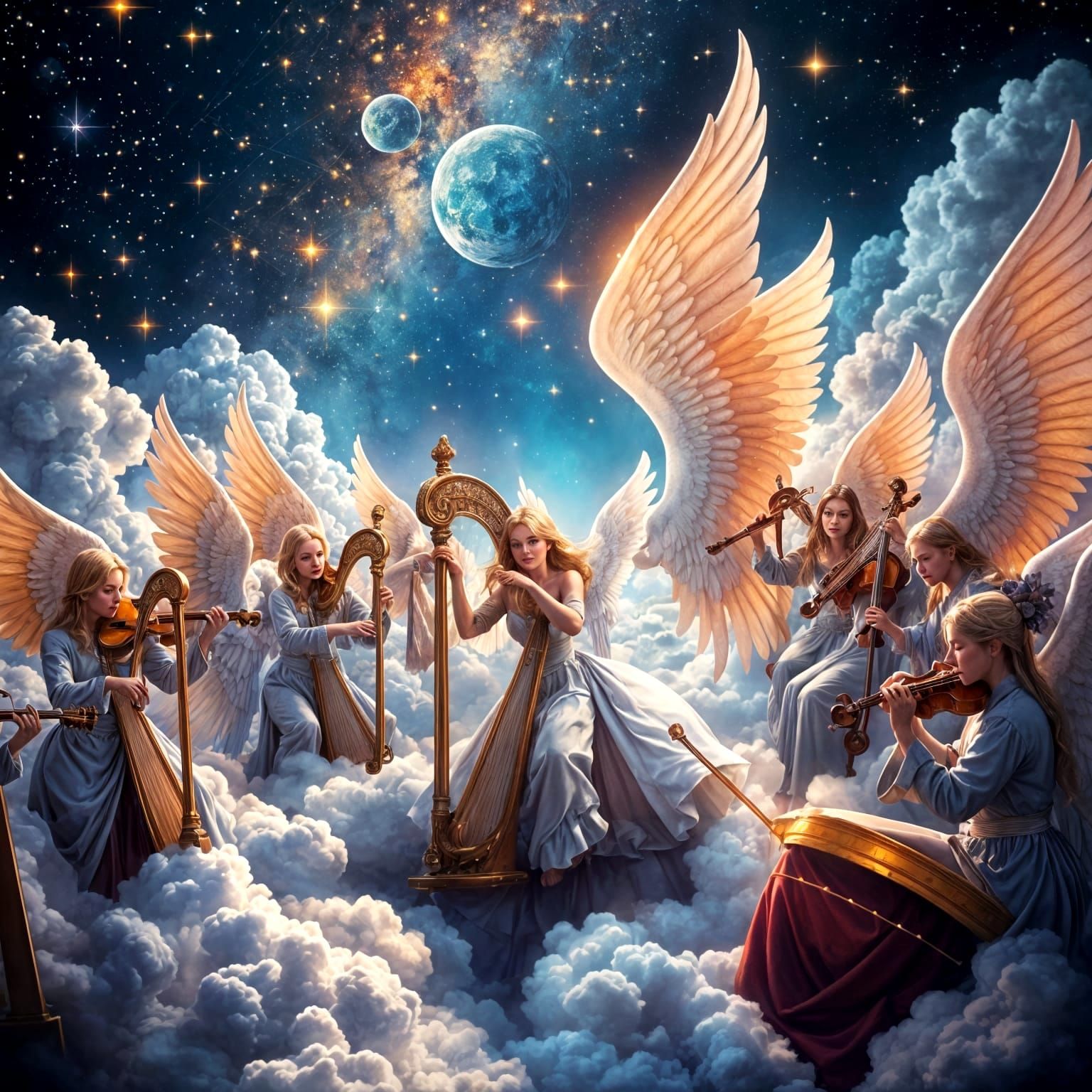 Breathtaking Angelic Orchestra in Whimsical Cloudscape