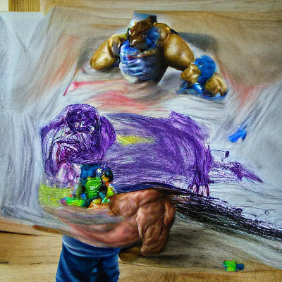 D&D Thanos vs Hulk: Child's Hyperrealistic Surreal Drawing