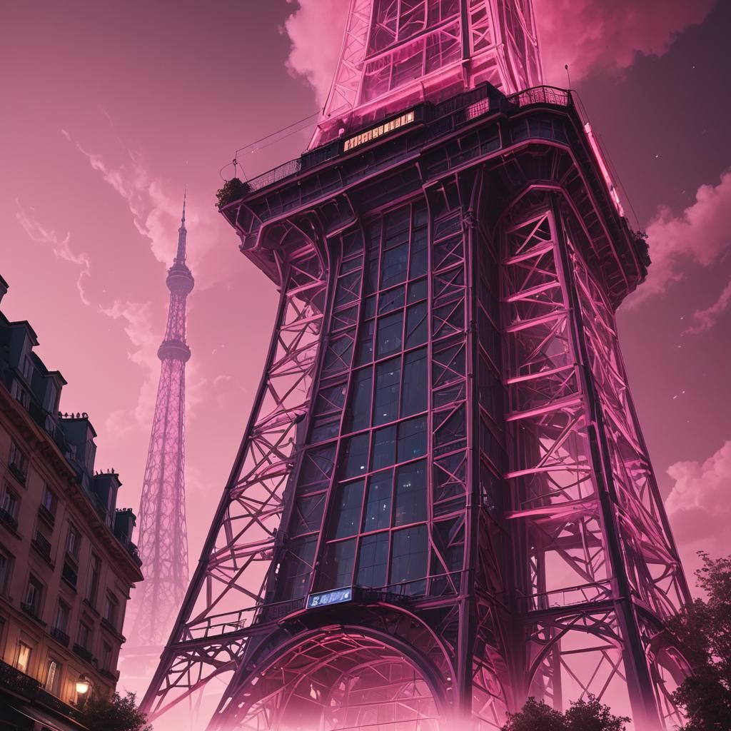 Eiffel Tower in Pink Hues: A Digital Matte Painting