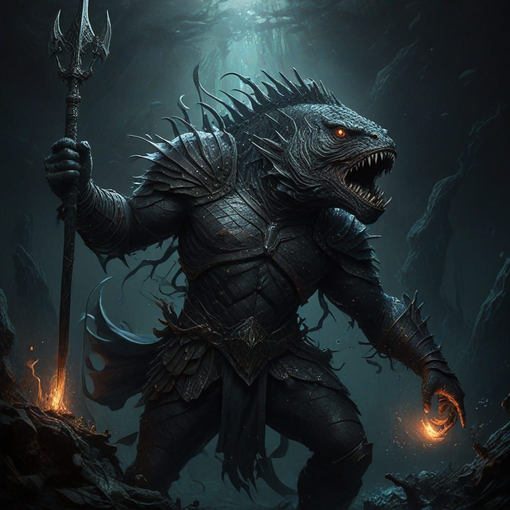 Fish Warrior in Dark Fantasy Illustration