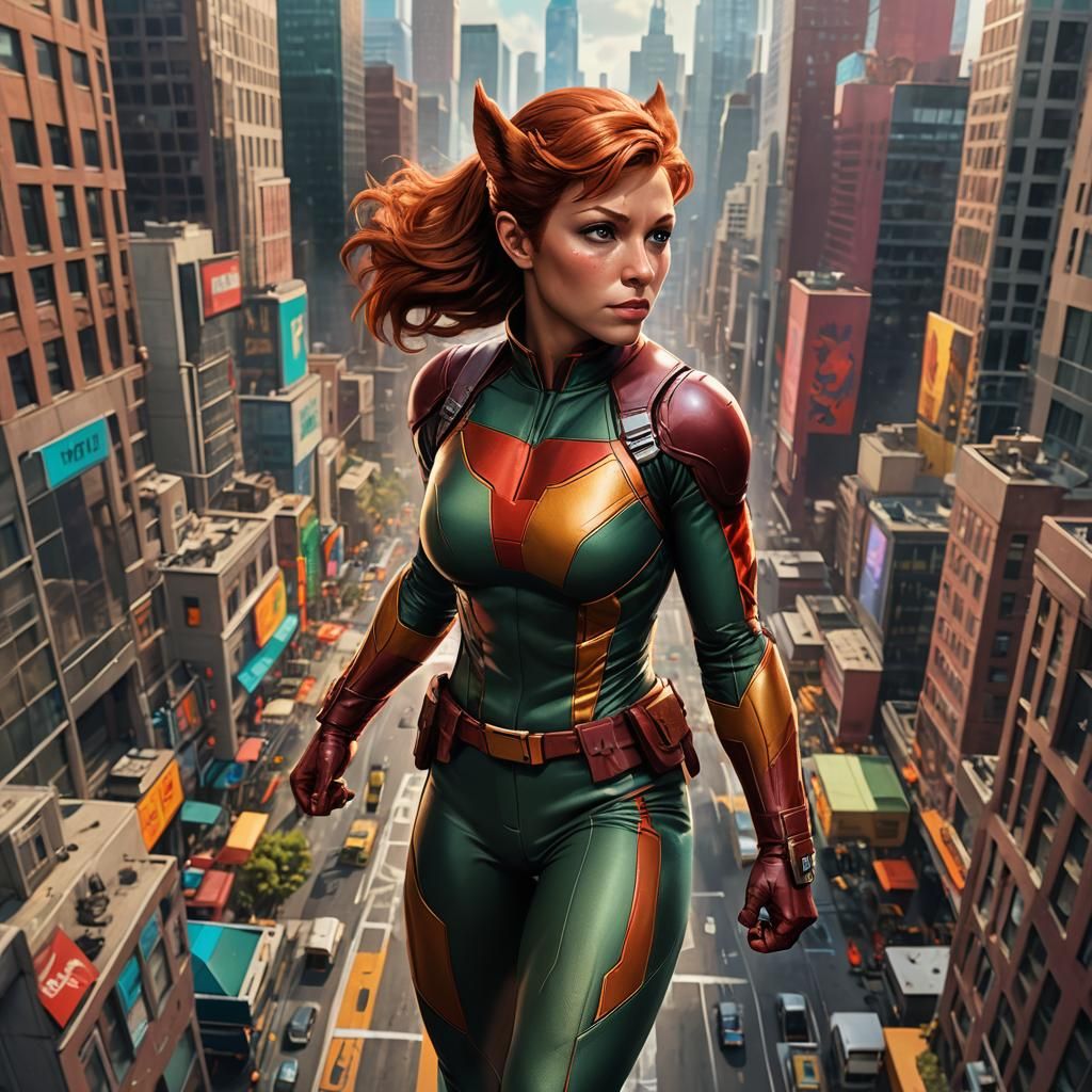 Squirrel Girl Concept Art: Heroic Pose in Cityscape
