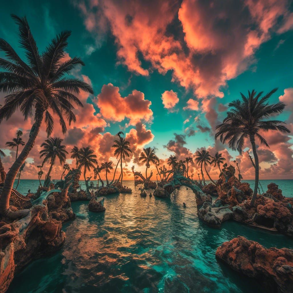 Bahamas Sunset in Surrealist Triadic Colors