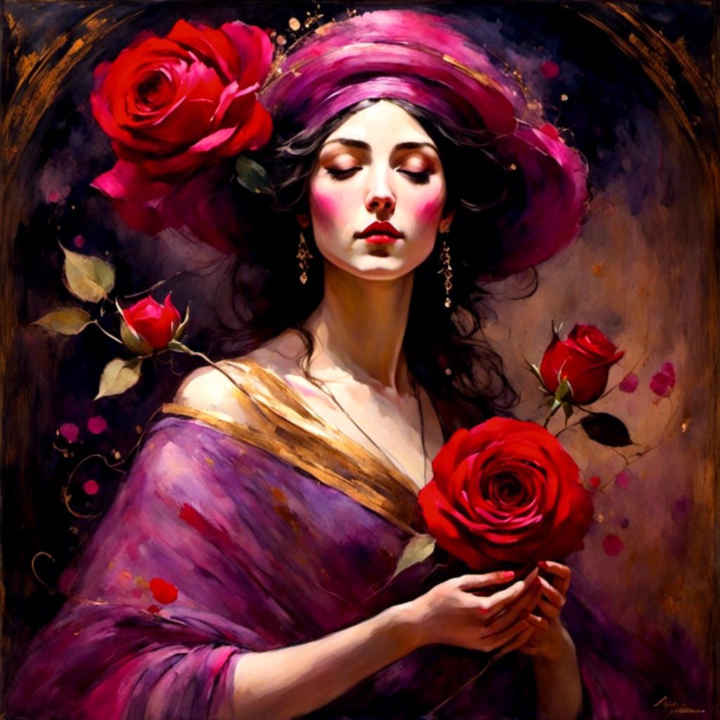 Red Rose in Liquid Ink Style