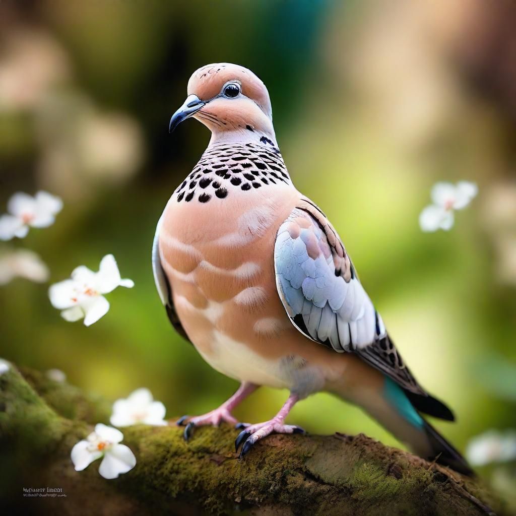Adorable Turtle Dove Portrait with Flowers