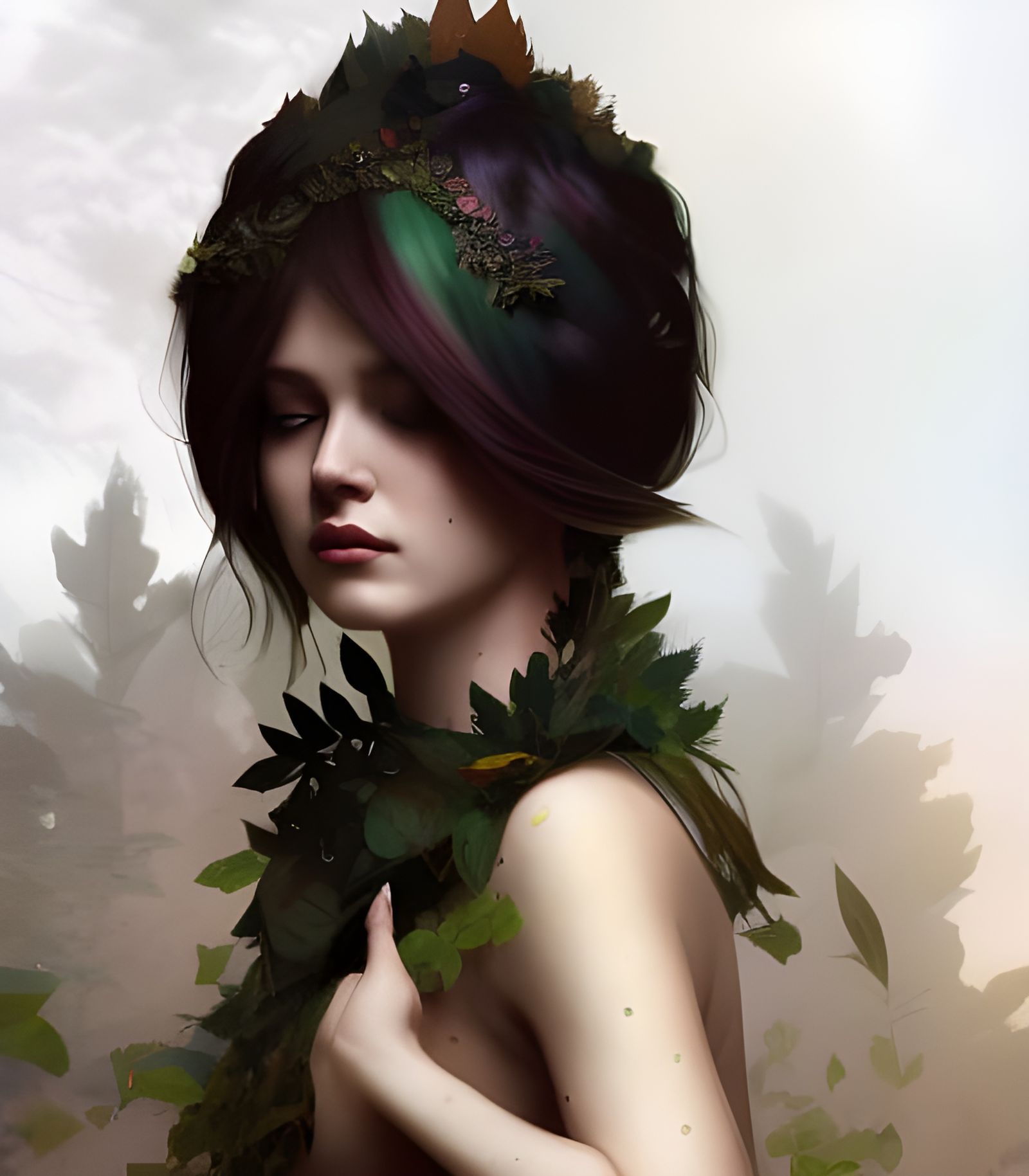Leaf Goddess Portrait in Art Nouveau Style