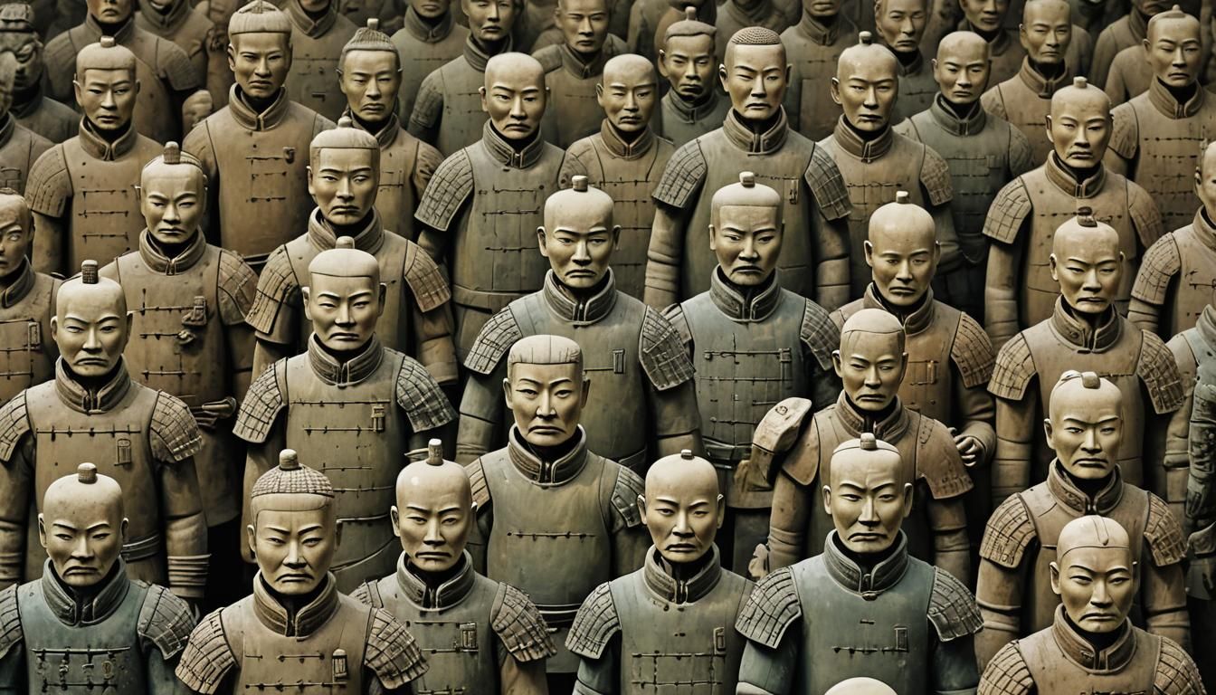 Terracotta Army of US Presidents as Annoyed Robots