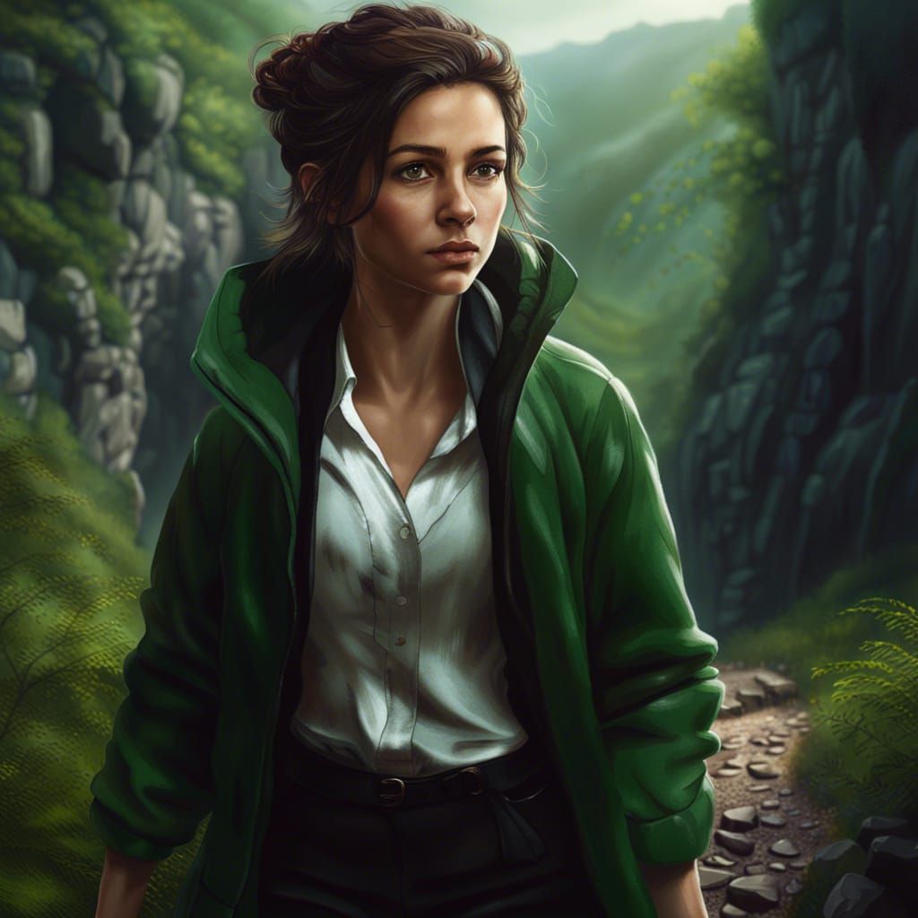 Girl Hiking a Trail: Detailed Matte Painting