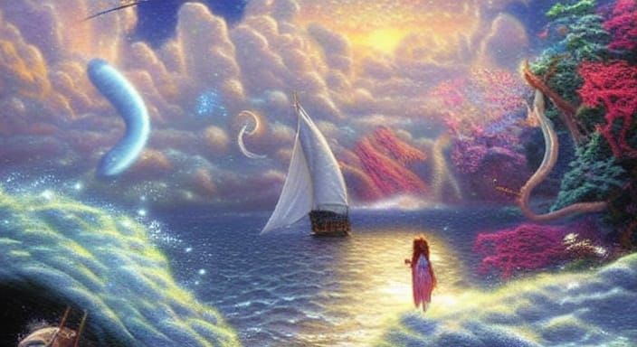 Ethereal Woman on Neptune in Fantasy Style